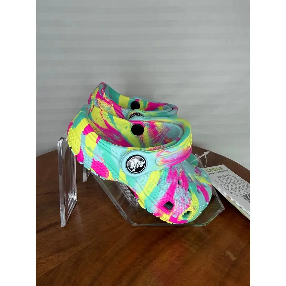 NWT Crocs Kids Classic Marbled Clog Neon Multi C7 Toddler New with Tags